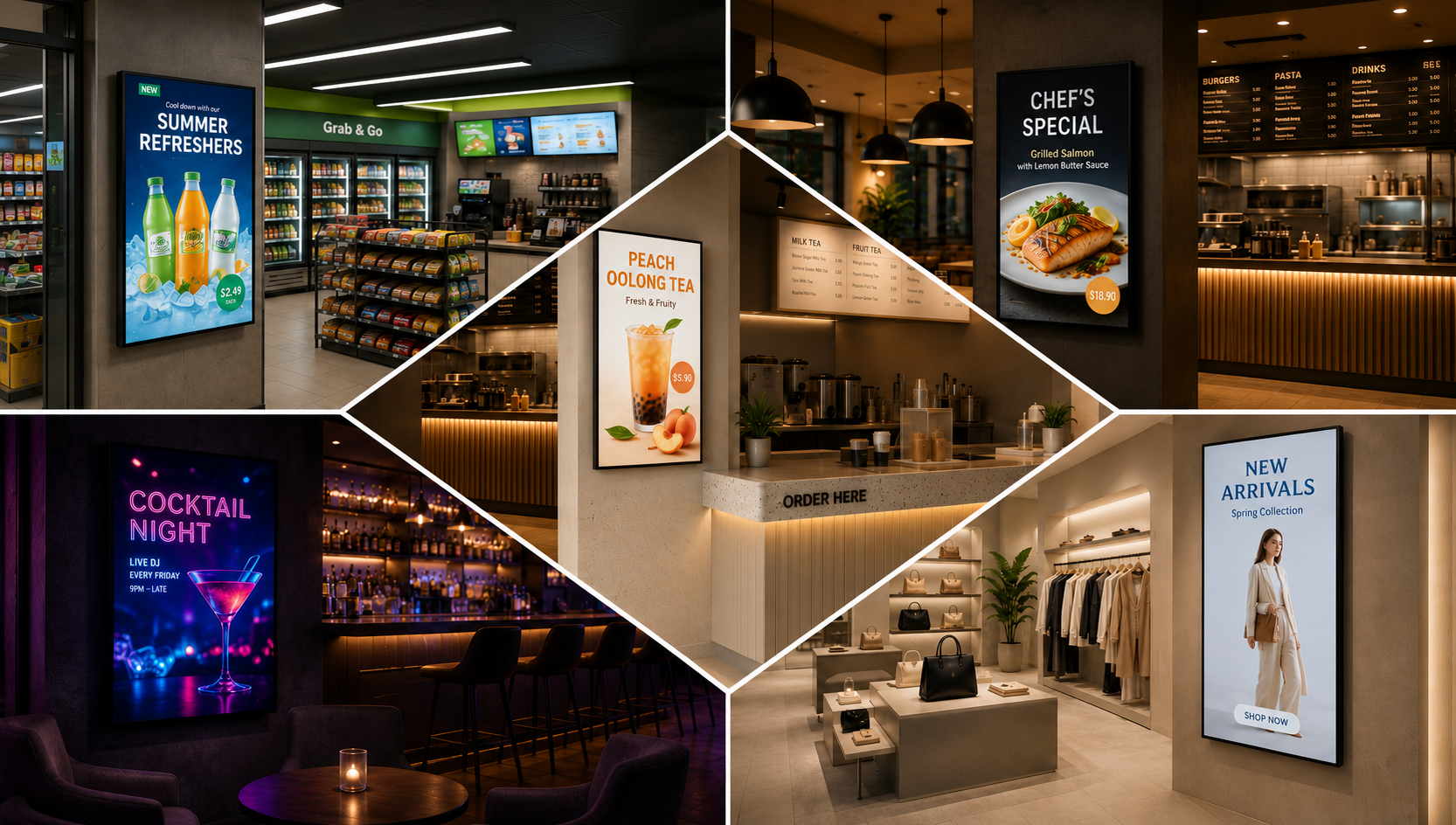 Diverse display scenario rendering for smart retail and digital catering